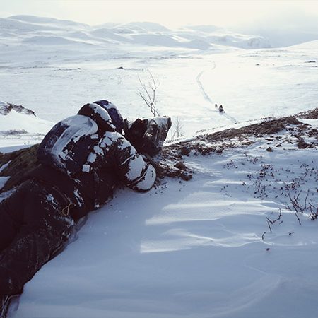 Esben Hardt filming sami reindeer herders in the North of Sweden.